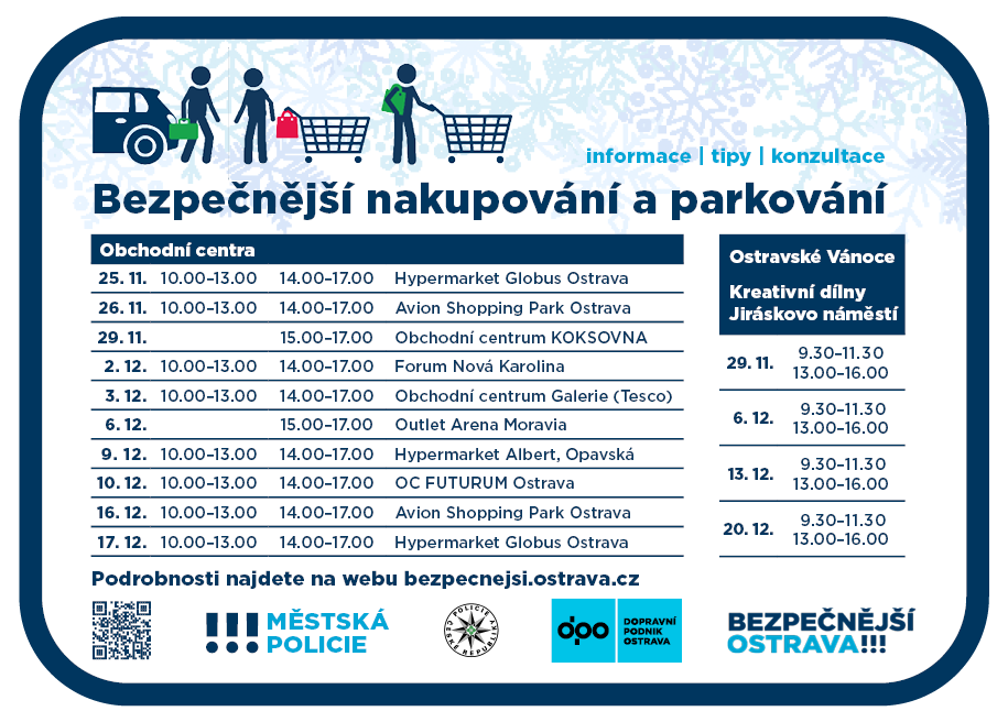Bezpečnější nakupování a parkování Vánoce 2023 Ostrava, rozpis termínů akce. Městská policie Ostrava